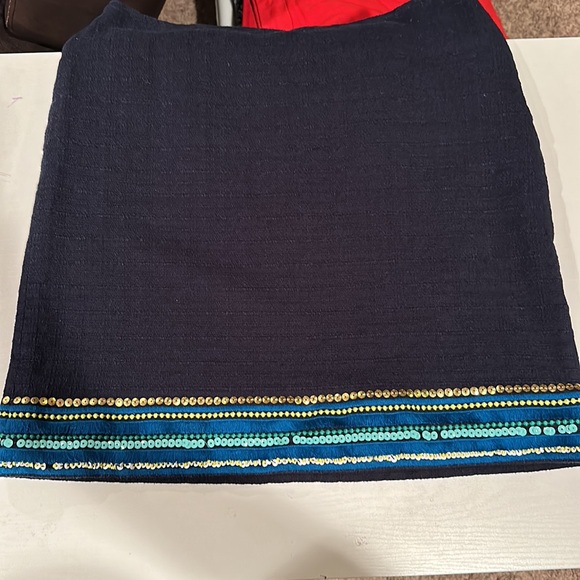 Talbots Womens Pencil Skirt SZ 8 Navy Blue Sequin Fringe Embellished Knee Length - Picture 4 of 13